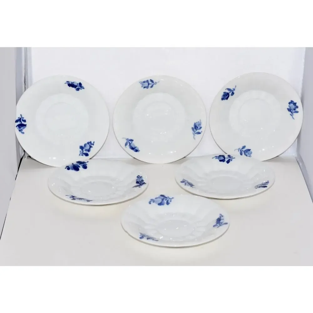 Royal Copenhagen Blue Flowers Angular Saucers for Bouillon Cup X-5 MINT 10/8608